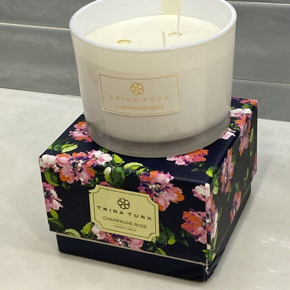 Trina Turk Candle Champagne Rose Scented 3-Wick Luxury Glass Jar In Box NIB - Picture 1 of 6